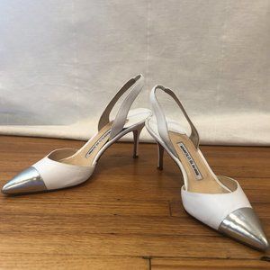 Vintage MANOLO BLAHNIK Carolyne Silver Cap Heels